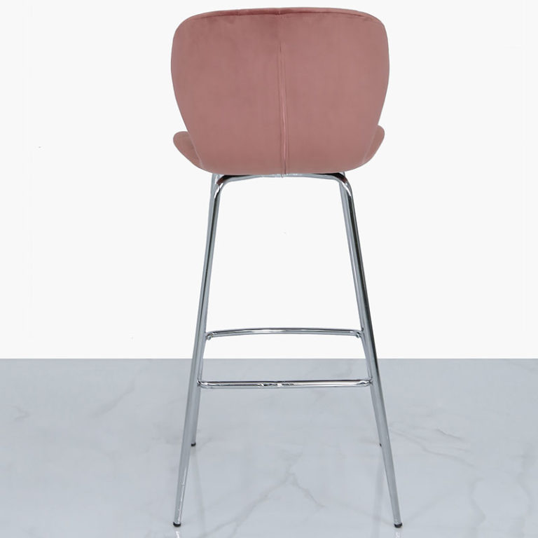 Set Of 2 Rose Pink Velvet And Chrome Curve Bar Kitchen Stools Picture