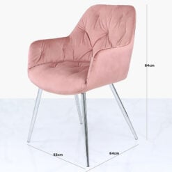 Rose Pink Velvet And Chrome Dining Chair With Tufted Buttons