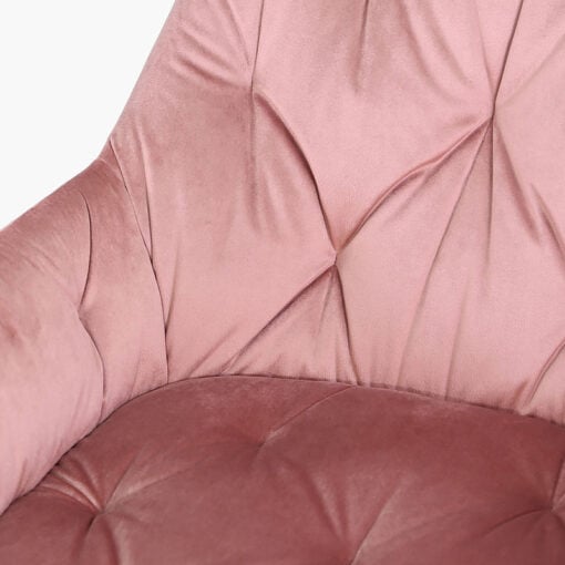 Rose Pink Velvet And Chrome Dining Chair With Tufted Buttons