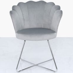 Silver Velvet Shell Back Dining Chair Armchair With Chrome Legs