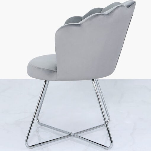 Silver Grey Velvet Shell Back Dining Chair Armchair With Chrome Legs