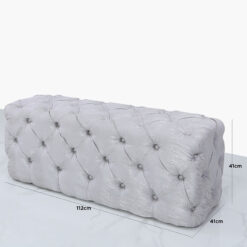 Soft Silver Velvet Deeply Padded Bench Ottoman With Tufted Buttons