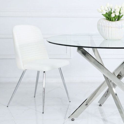 White Faux Leather Dining Chair With Chrome Legs