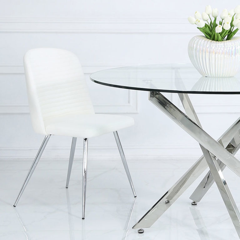White Faux Leather Dining Chair With Chrome Legs Picture Perfect Home