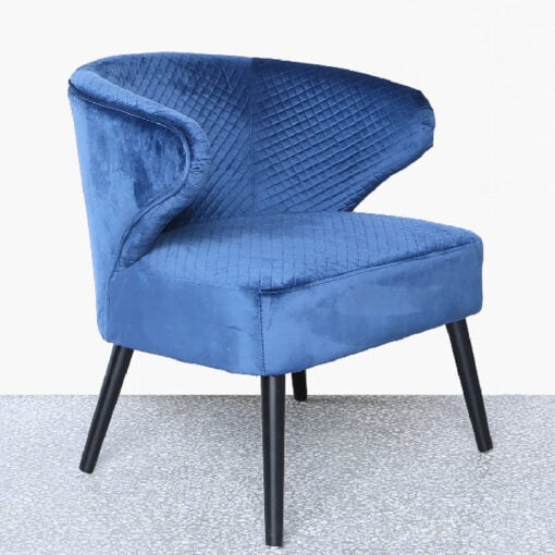 Blue Wingback Quilted Velvet Easy Chair Armchair