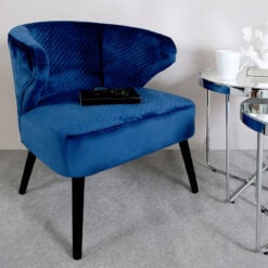 Blue Wingback Quilted Velvet Easy Chair Armchair