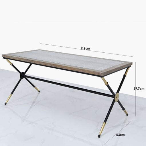 Byron Coffee Table With A Black And Gold Frame And Wood And Glass Top