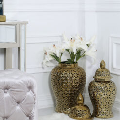 Gold Ceramic Ginger Jar Vase Home Decoration With Domed Lid 46cm
