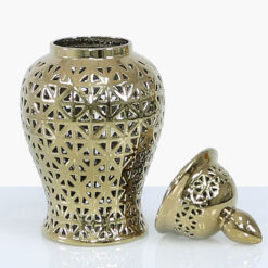 Gold Ceramic Ginger Jar Vase Home Decoration With Domed Lid 46cm