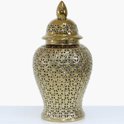 Gold Ceramic Ginger Jar Vase Home Decoration With Domed Lid 64cm