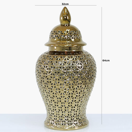 Gold Ceramic Ginger Jar Vase Home Decoration With Domed Lid 64cm