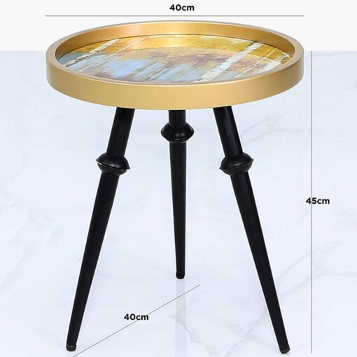 Mustard Yellow And Gold Abstract Wood Side Table End Table