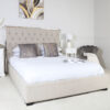 Rose Pink King Size Bed With Chrome Frame And Velvet Style Upholstery ...