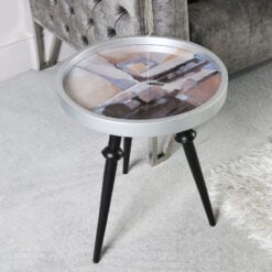 Nude Pink And Silver Abstract Wood Side Table End Table