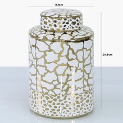 White And Gold Round Ceramic Ginger Jar Vase Home Decoration 20cm