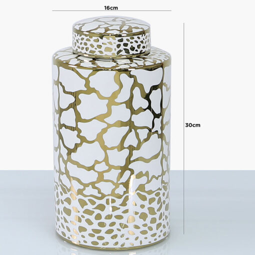 White And Gold Round Ceramic Ginger Jar Vase Home Decoration 30cm