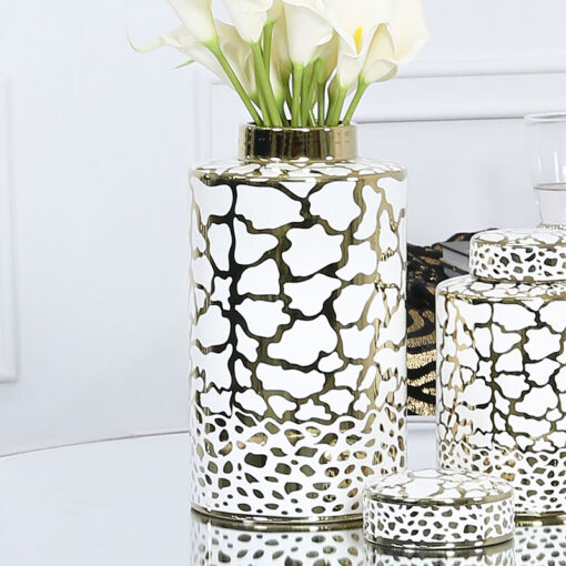 White And Gold Round Ceramic Ginger Jar Vase Home Decoration 30cm
