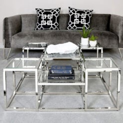 Clarissa Premium Stainless Steel And Glass Tiered Coffee Lounge Table