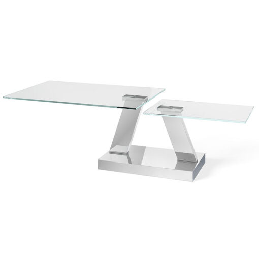 Aria Tempered Glass And Polished Stainless Extending Coffee Table