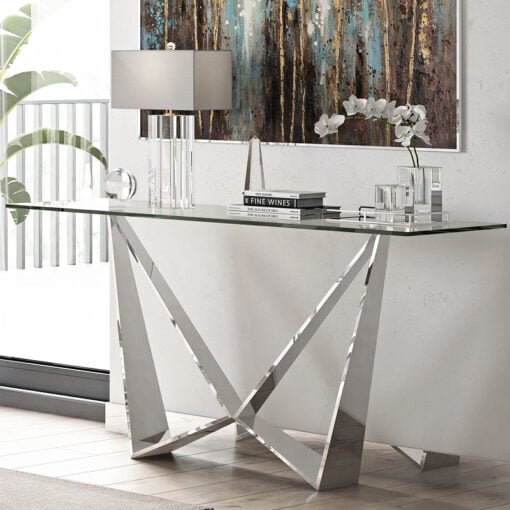 Grace Tempered Glass And Polished Stainless Steel Console Table