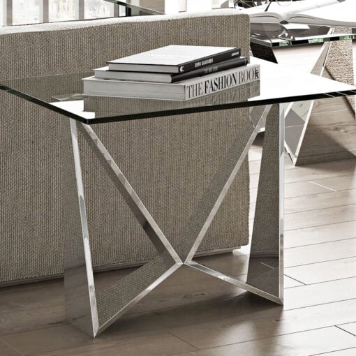 Grace Tempered Glass And Polished Stainless Steel End Table Side Table