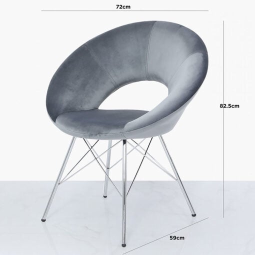 Grey Deeply Padded Chrome And Velvet Orb Chair Armchair