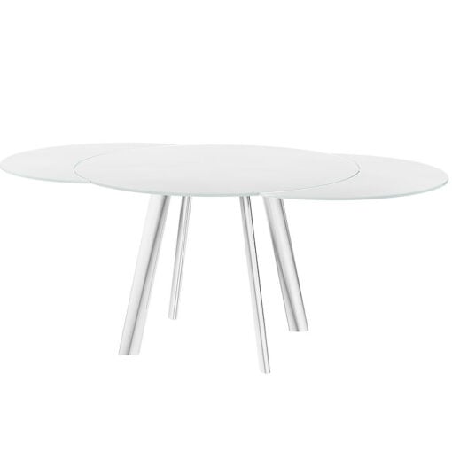 Jolie Tempered Glass And Stainless Steel Swivel Extending Dining Table