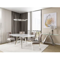 Jolie Tempered Glass And Stainless Steel Swivel Extending Dining Table