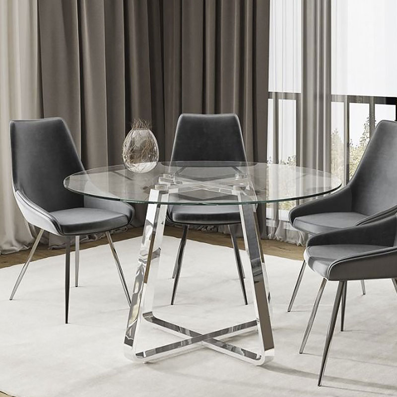 Lauren Tempered Glass And Chrome, Contemporary Round Glass Dining Table