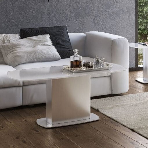 Louisa Tempered Glass And Stainless Steel White Coffee Lounge Table