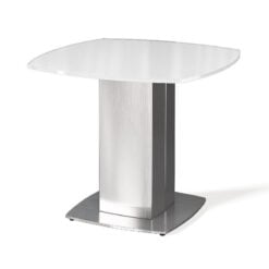 Louisa Tempered Glass And Stainless Steel White End Side Table