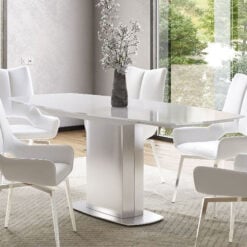 Louisa Tempered Glass And Stainless Steel White Extending Dining Table