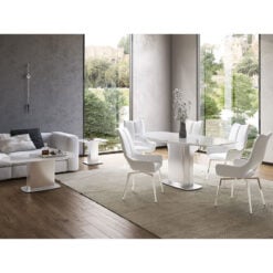 Louisa Tempered Glass And Stainless Steel White Extending Dining Table