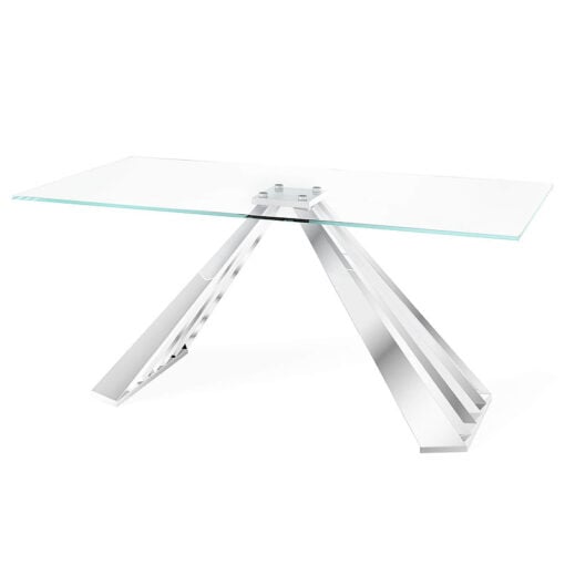 Odette Tempered Glass And Polished Stainless Steel Dining Table 180cm