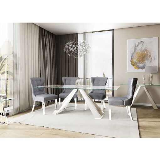 Odette Tempered Glass And Polished Stainless Steel Dining Table 180cm