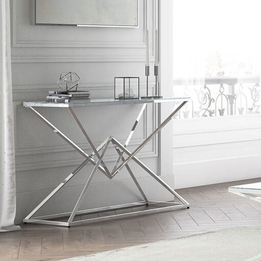 Prismatic Tempered Glass And Polished Stainless Console Hallway Table