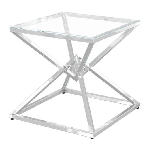 Prismatic Tempered Glass And Polished Stainless Side End Table