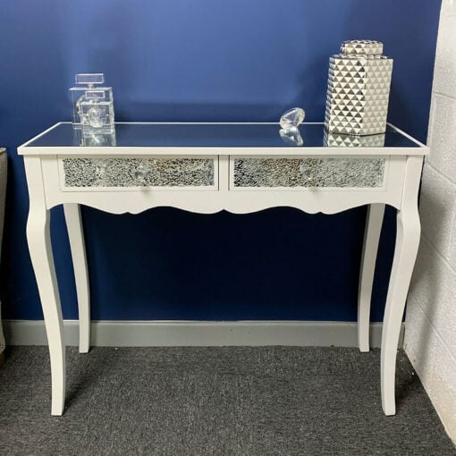 2 Drawer White Mirrored Mosaic Glass Console Dressing Hall Table