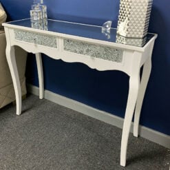 2 Drawer White Mirrored Mosaic Glass Console Dressing Hall Table