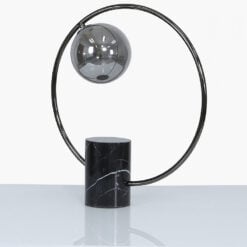 Black Marble Round Table Lamp With Smoked Glass Shade