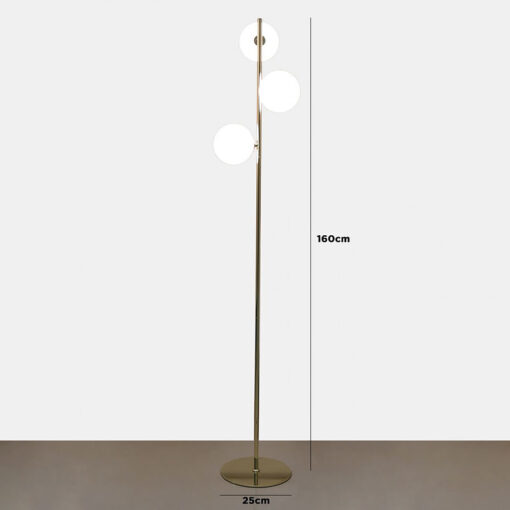 Gold Floor Lamp With 3 White Glass Shades 160cm