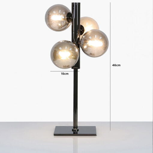 Gunmetal Table Lamp With 4 Smoked Glass Shades 46cm