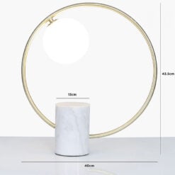 White Marble And Gold Metal Round Table Lamp With White Glass Shade