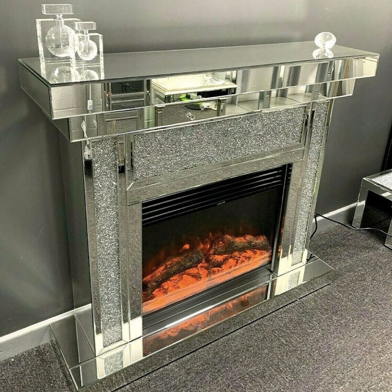 Diamond Crush Sparkly Mirrored Electric Fireplace with Remote | Picture ...