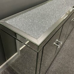 Large Mirrored Glass Diamond Glitter Top 4 Door Sideboard Cupboard