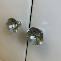 Large White Glass Diamond Top 4 Door Cabinet Sideboard Cupboard