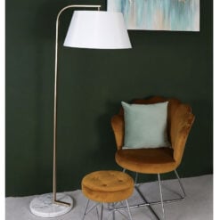 Arc Gold Metal Floor Lamp With A White Shade And A Marble Base 163cm