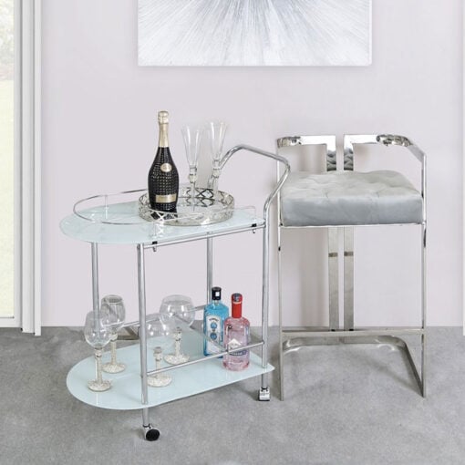 Bailey Chrome Metal and White Glass Drinks Trolley