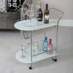 Bailey Chrome Metal and White Glass Drinks Trolley