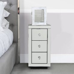 Beverly 3 Drawer Silver Mirrored Bedside Cabinet Table